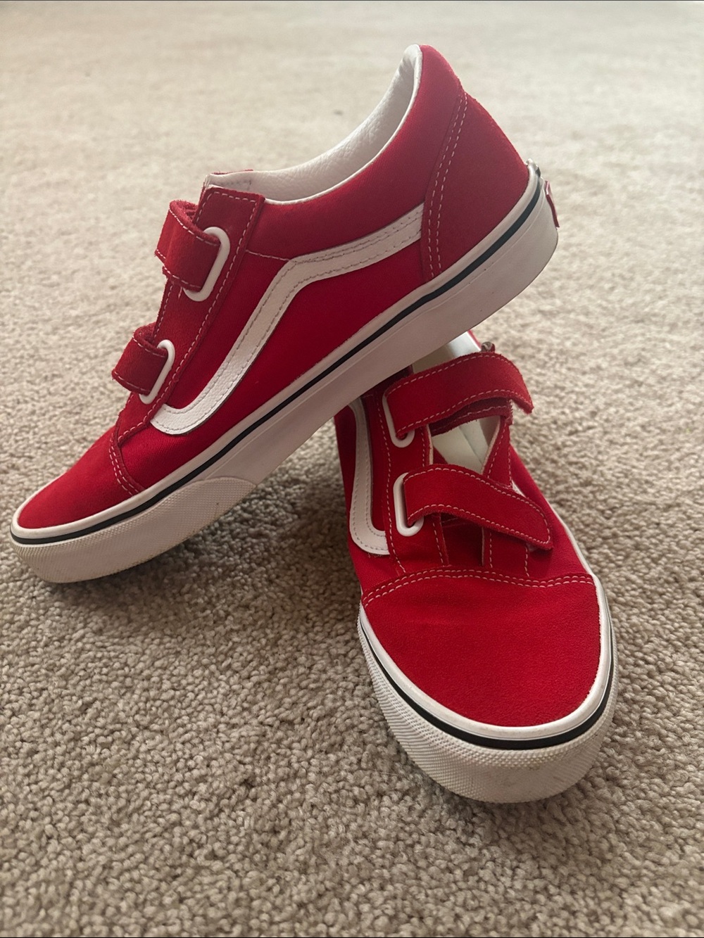 Vans Kids Red Canvas Velcro old skool sneaker size 7 kids